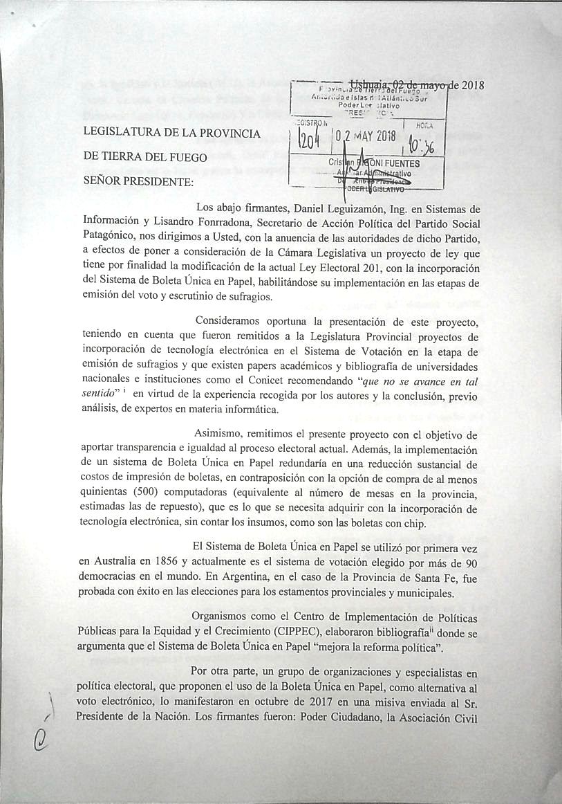 Photo of El Partido Social Patagónico presentó a la Legislatura una propuesta superadora al voto electrónico