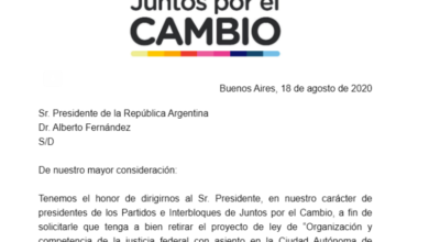 Photo of JUNTOS POR EL CAMBIO LE PIDIÓ EN UNA CARTA AL PRESIDENTE QUE RETIRE LA REFORMA JUDICIAL DEL CONGRESO